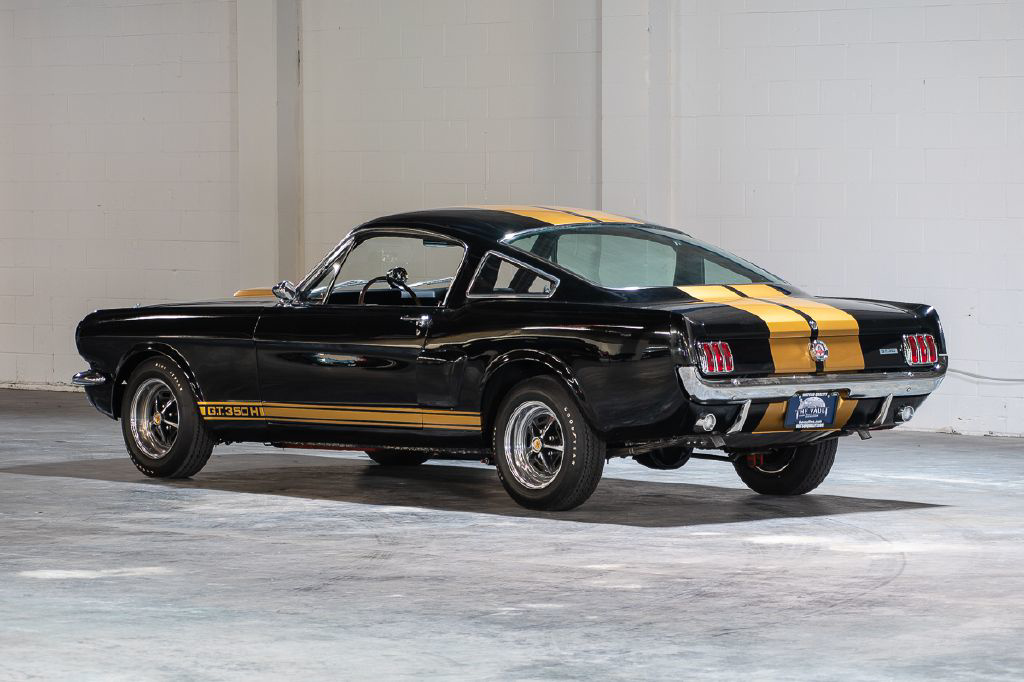 An authentic black 1966 Ford Shelby Mustang GT350 at The Vault